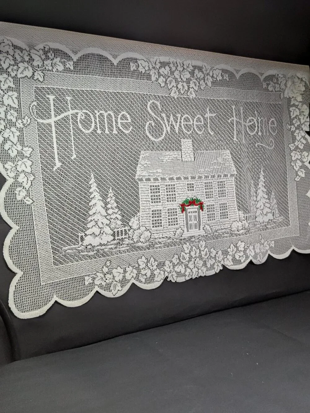NWT Heritage Lace Home Sweet Home Wall Hanging Curtain White Wreath 29x19